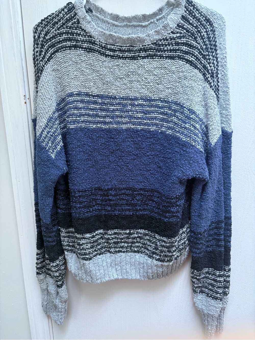 Rip Curl Blue, Gray and Black Striped Crewneck Sweater